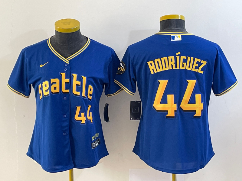 Women's Royal Seattle Mariners #44 Julio Rodriguez 2023 City Connect With Patch Stitched Baseball Jersey(Run Small)